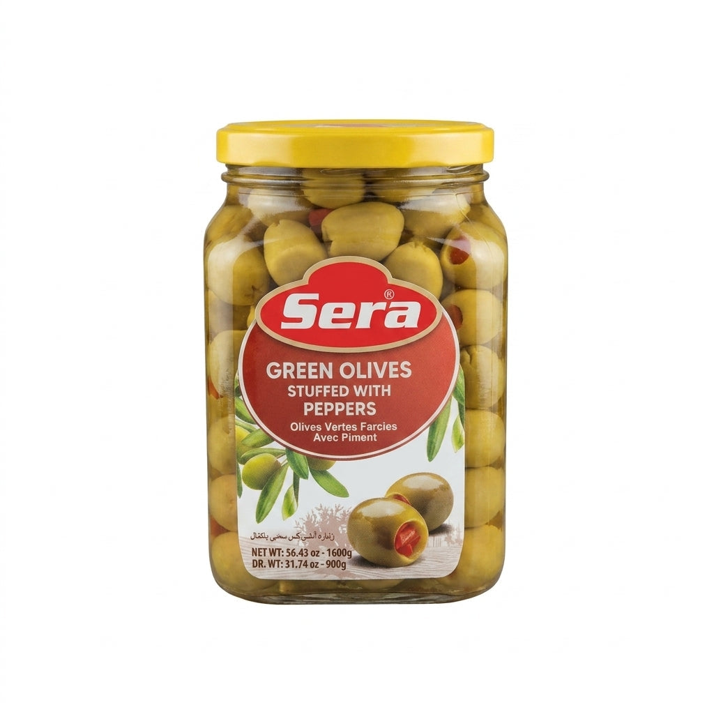 Sera Green Olives Stuffed with Peppers 1600g - Premium Pimiento Olives