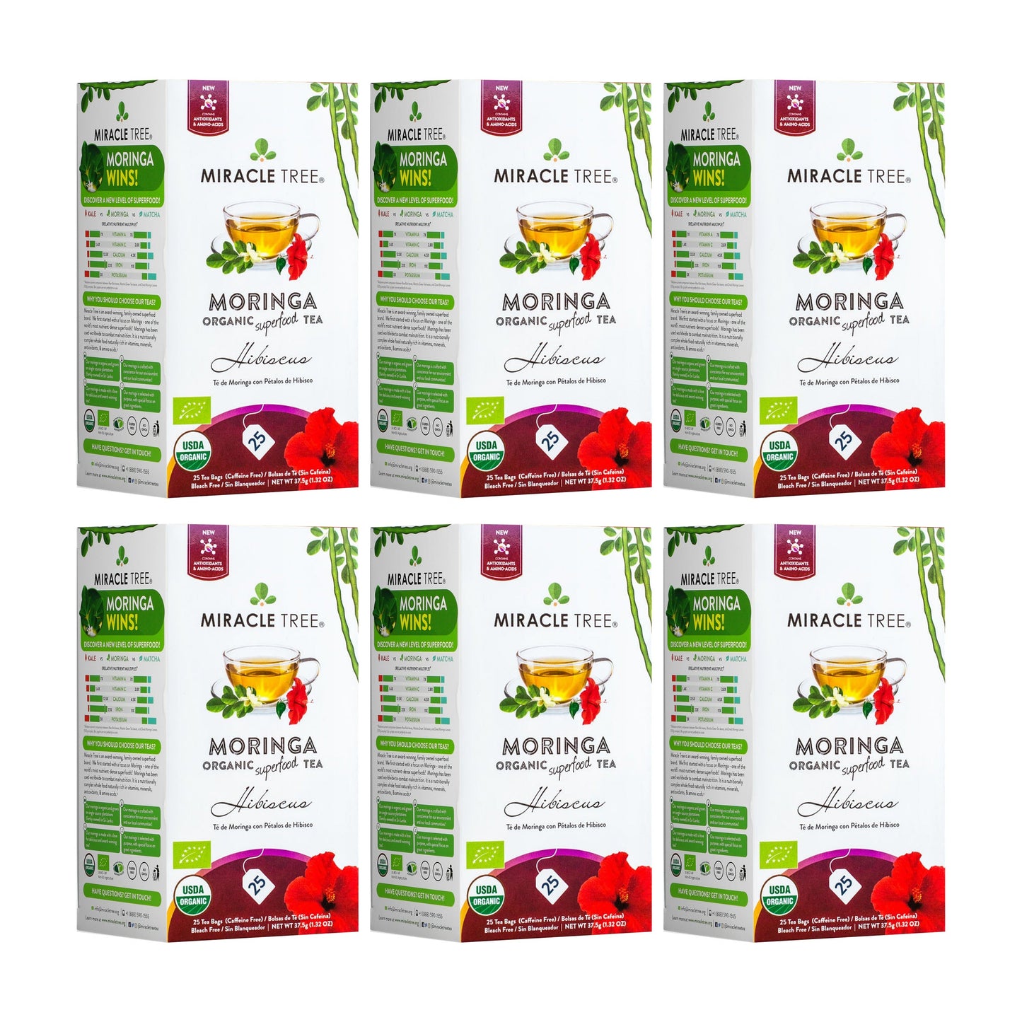 Organic Moringa Tea - Hibiscus - Caffeine-Free Herbal Tea
