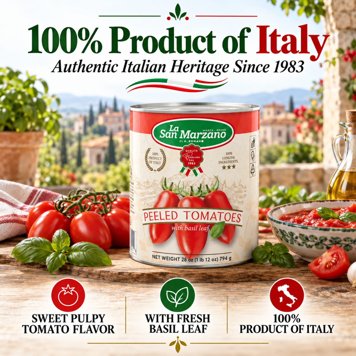 La San Marzano, Italian Whole Peeled Tomatoes in Puree with Basil 6 x can 28oz
