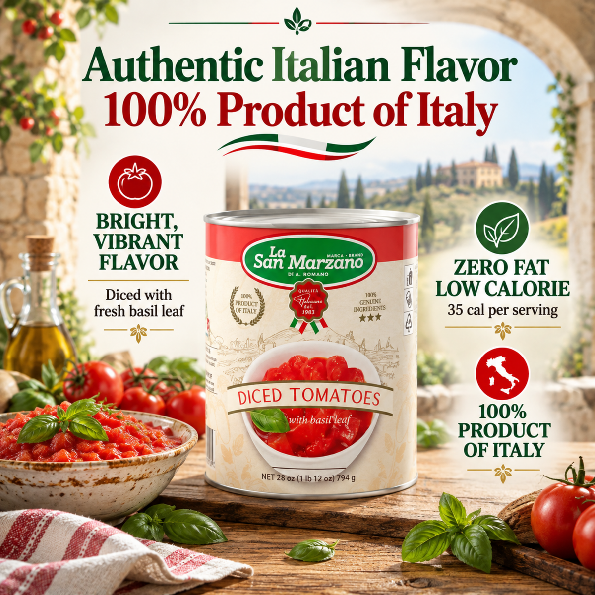 La San Marzano, Italian Diced Chopped Crushed Tomatoes 6 x Can 28 Oz
