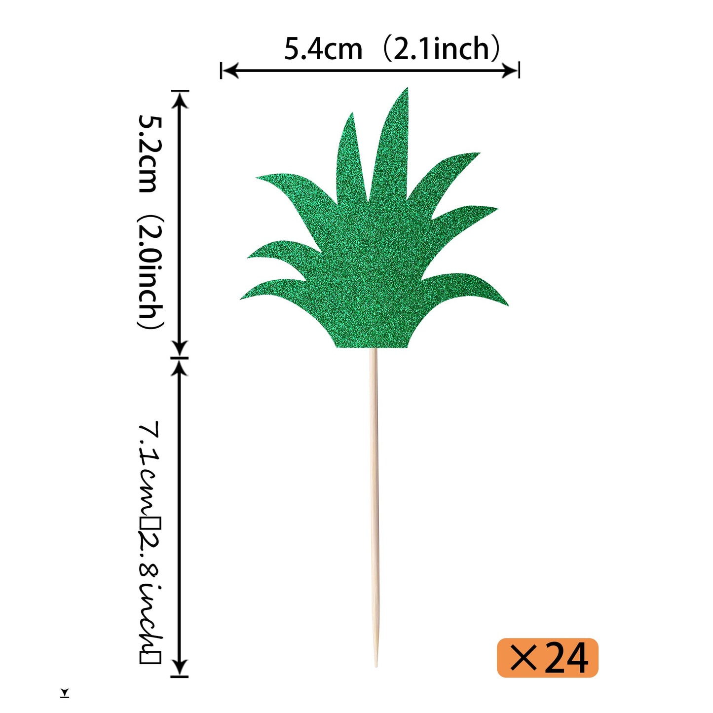 Rssta i Pineapple Leaf Cupcake Toppers, Green Glitter, 2.1x4.8 inches, Model XM094, Tropical Theme Party Supplies