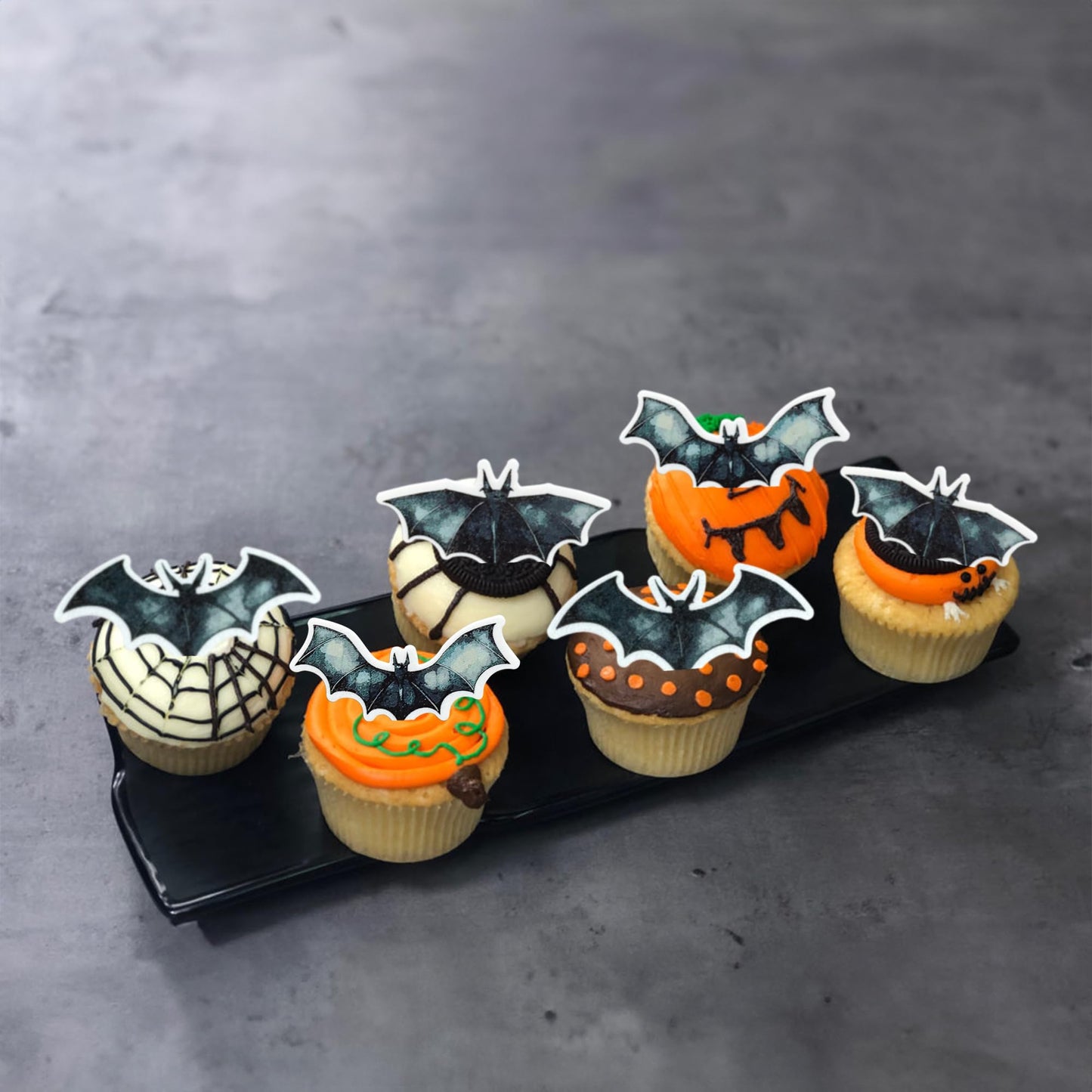 Gyufise 60Pcs Edible Halloween Bat Cupcake Toppers Edible Wafer Paper Bat Halloween Cupcake Picks For Baby Shower Kids Halloween