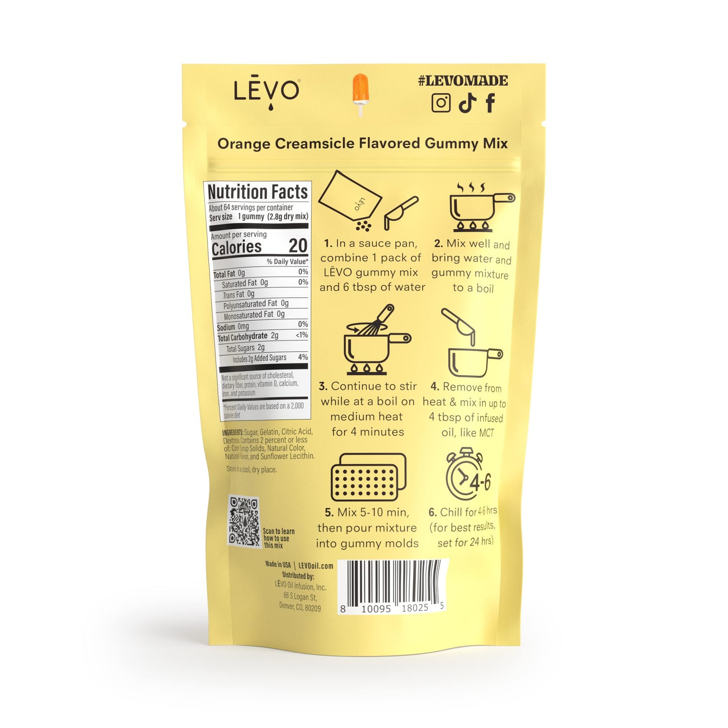 LEVO Gummy Mix - Orange Creamsicle - Make Your Own Gummies - 64 Gummies per Bag - 11.9 cm x 2.9 cm x 19.6 cm