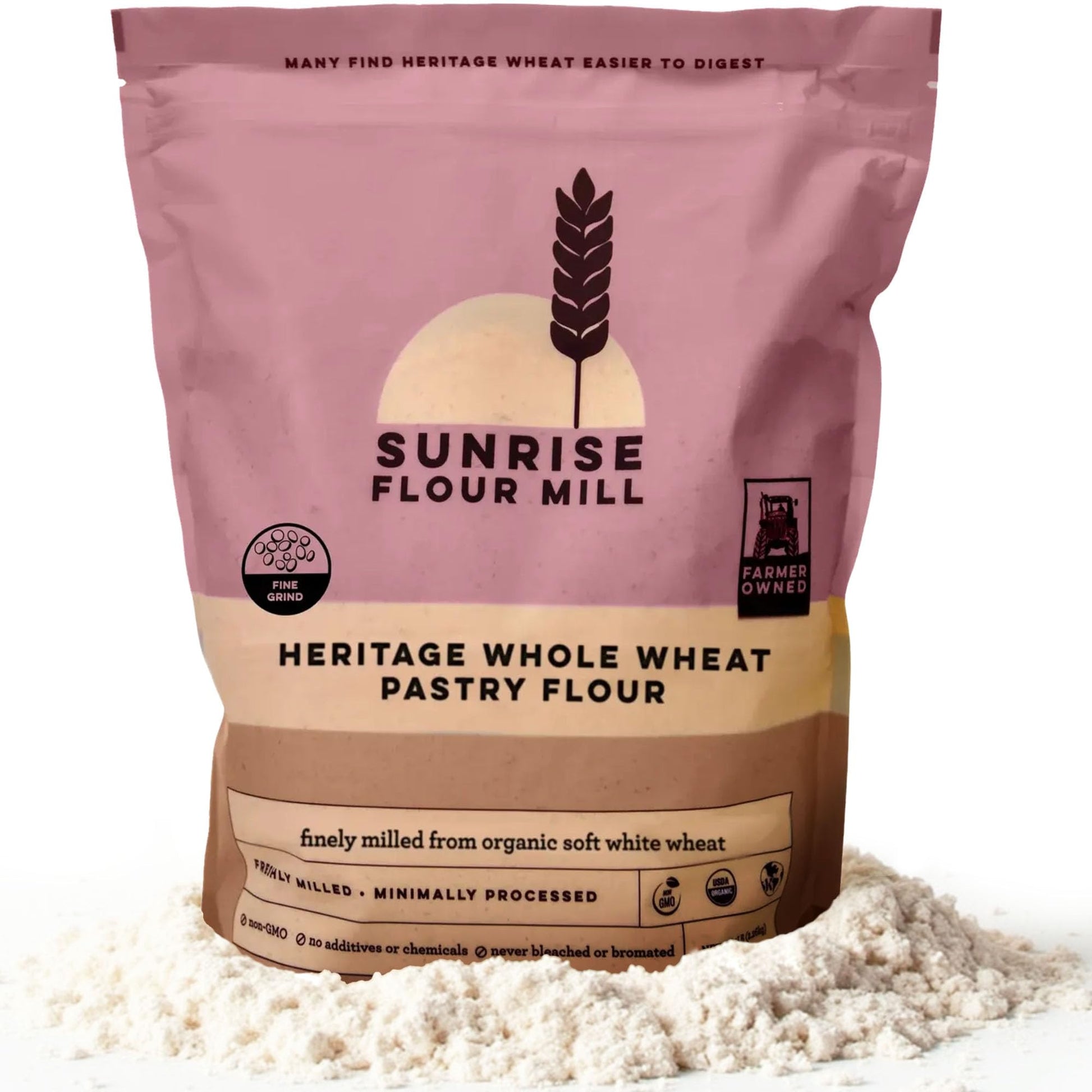 Sunrise Flour Mill Organic Whole Wheat Pastry Flour - 32 oz | Gluten Sensitive, No Additives, Easy to Digest