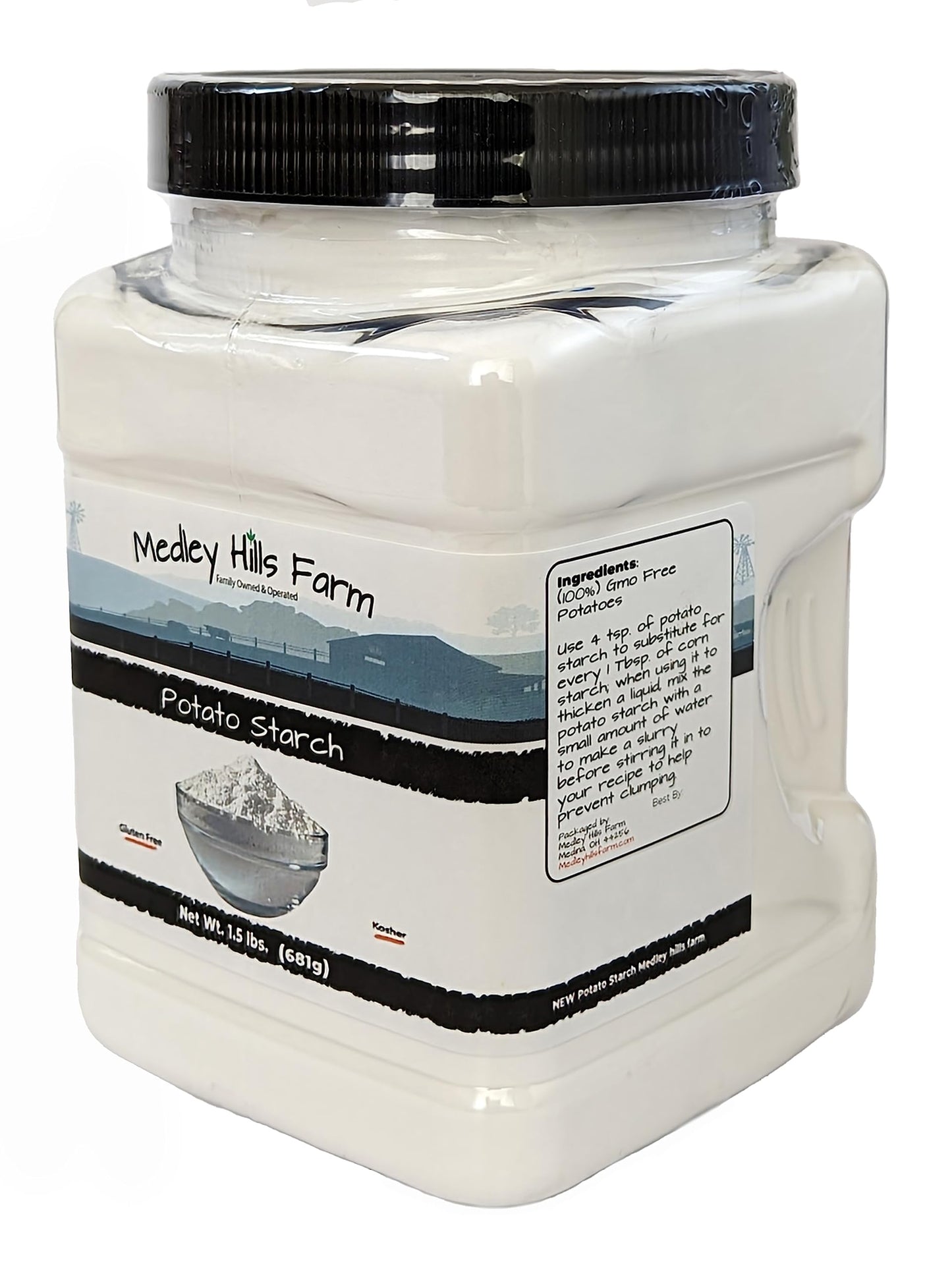 Potato Starch Gluten Free By Medley Hills Farm 1.5 Lbs. In Reusable Container - No Artificial Ingredients Or Preservatives, Grea