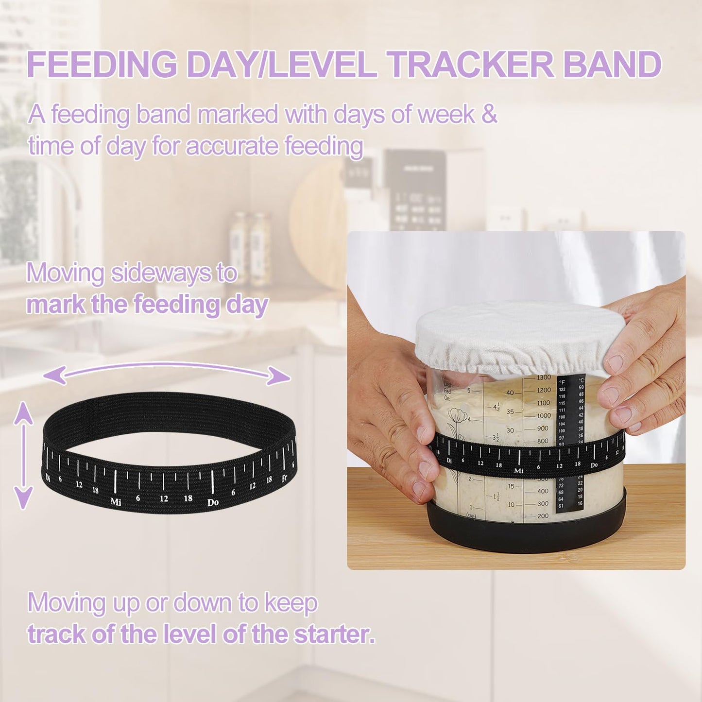 Large Sourdough Starter Jar, Wide Mouth Bread Starter Kit with Ounce&ML Scale Line,Marked Feeding Band, Thermometer, Scraper, Me