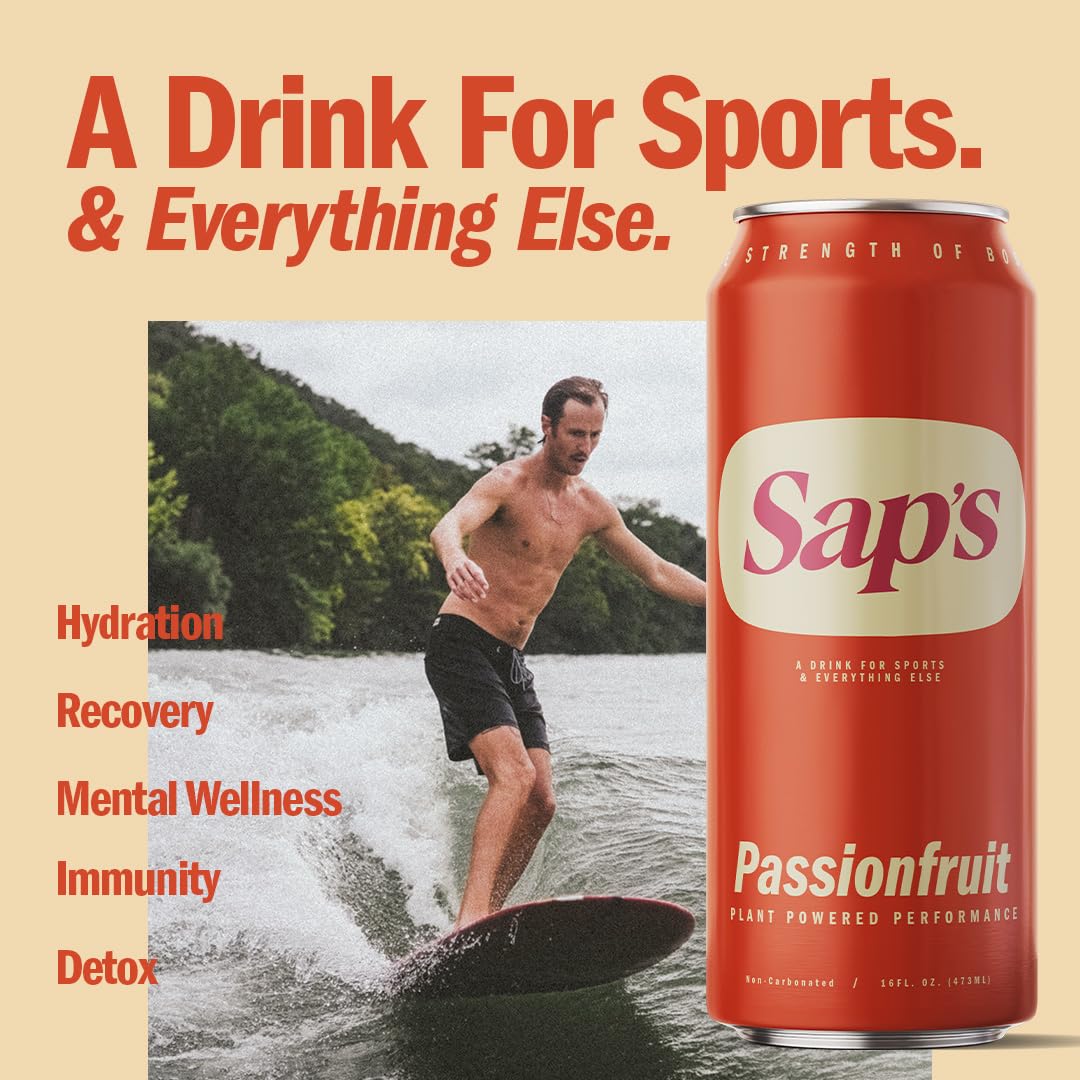 Saps Rapid Rehydration Sports Drink - 12 Cans, Passionfruit With Electrolytes And Adaptogens For Workouts, Wellness - Zero Artif