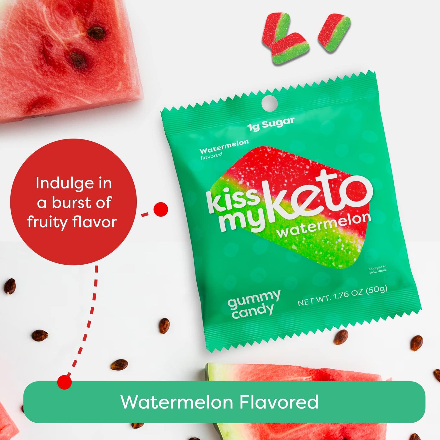 Kiss My Keto Gummies - Low Carb Watermelon Candy, Vegan Snack Pack, 12 Count