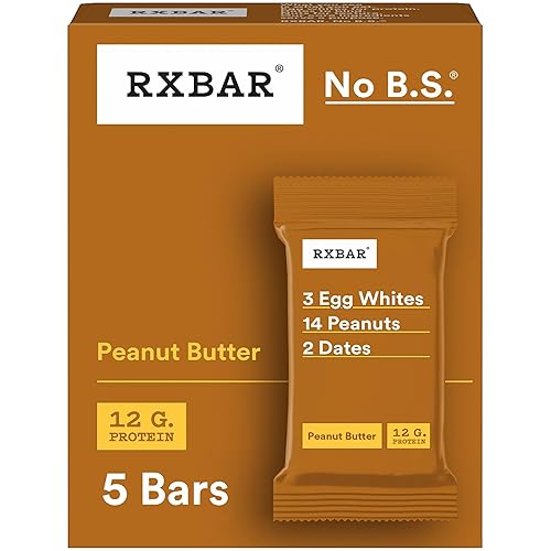 Rxbar Protein Bars 12G Protein Gluten Free Snacks Peanut Butter 9.15Oz Box (5 Bars)