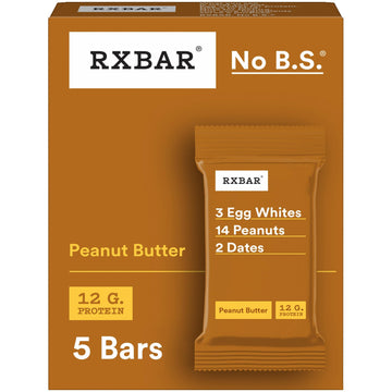 Rxbar Protein Bars 12G Protein Gluten Free Snacks Peanut Butter 9.15Oz Box (5 Bars)