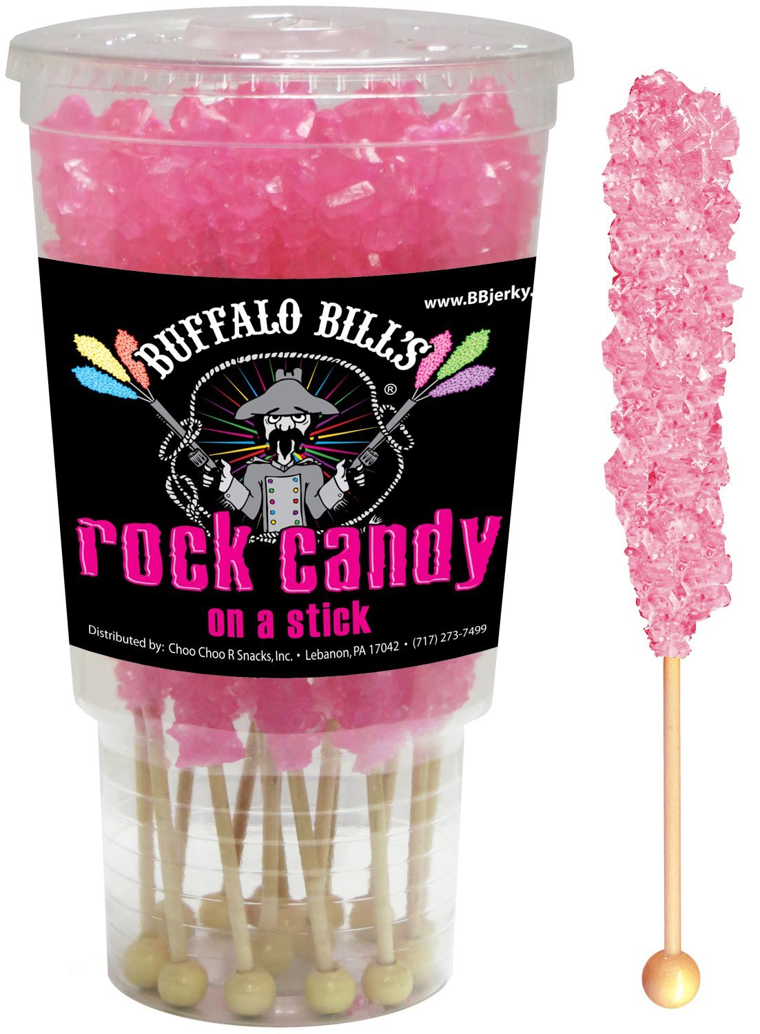 Buffalo Bills Cherry (Pink) Rock Candy On A Stick (12-ct cup pink rock candy crystal sticks)