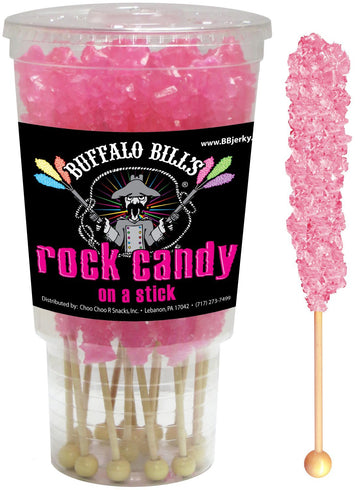 Buffalo Bills Cherry (Pink) Rock Candy On A Stick (12-ct cup pink rock candy crystal sticks)