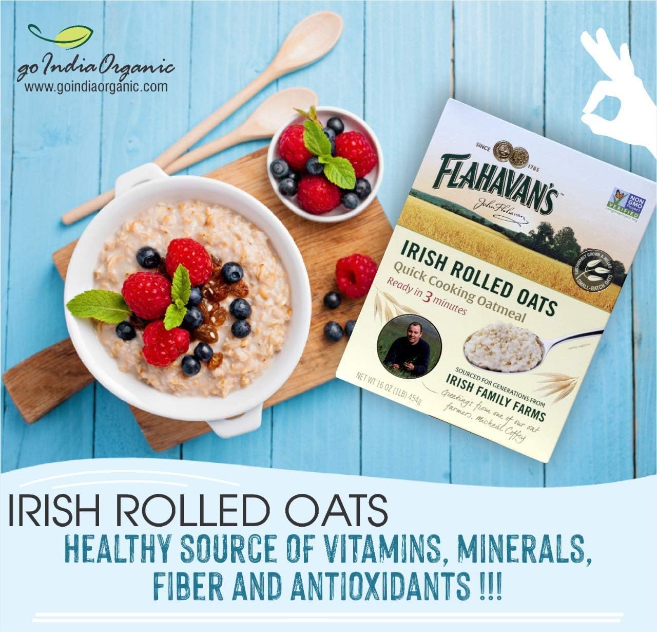 Flahavans Quick 3 Minute, Irish Rolled Oatmeal, 16 Ounce (Pack of 3)
