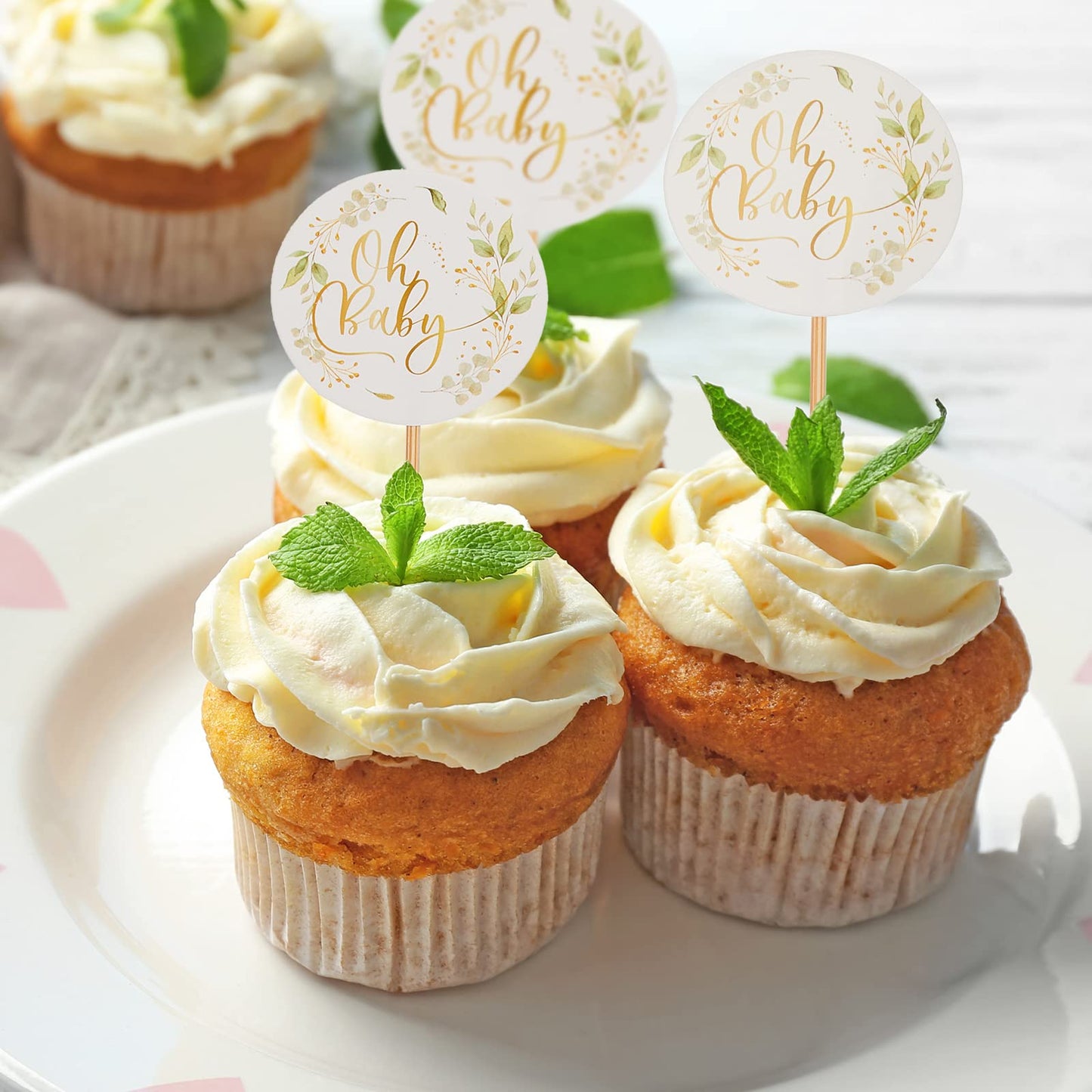 24 Pcs Baby Cupcake Toppers Leaf Baby Cupcake Picks For Baby Shower Gender Reveal Birthday Party Supplies Summer Tropical Hawaii