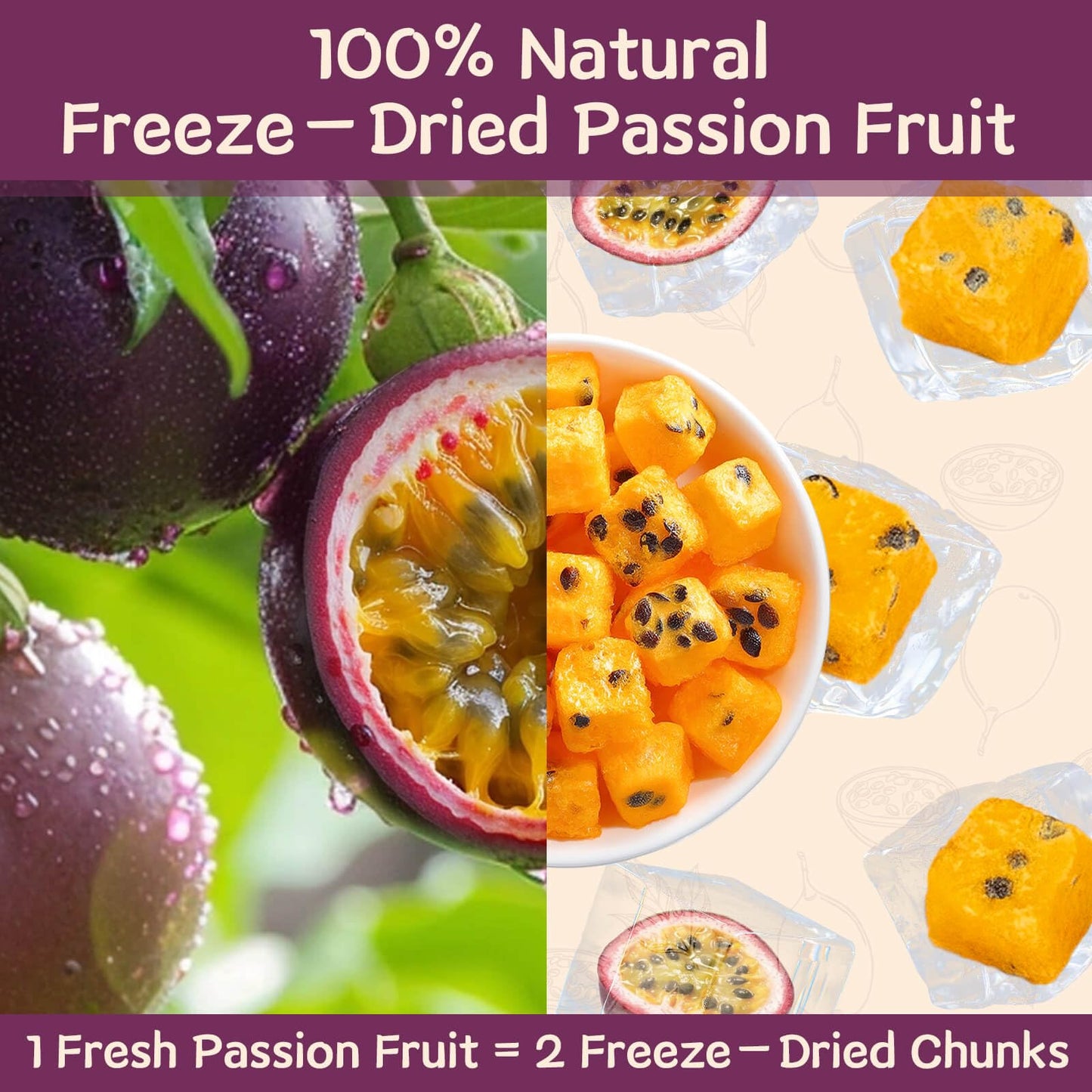 Fangkic Freeze Dried Passion Fruit, 100% Natural, No Sugar, 9 oz, Small