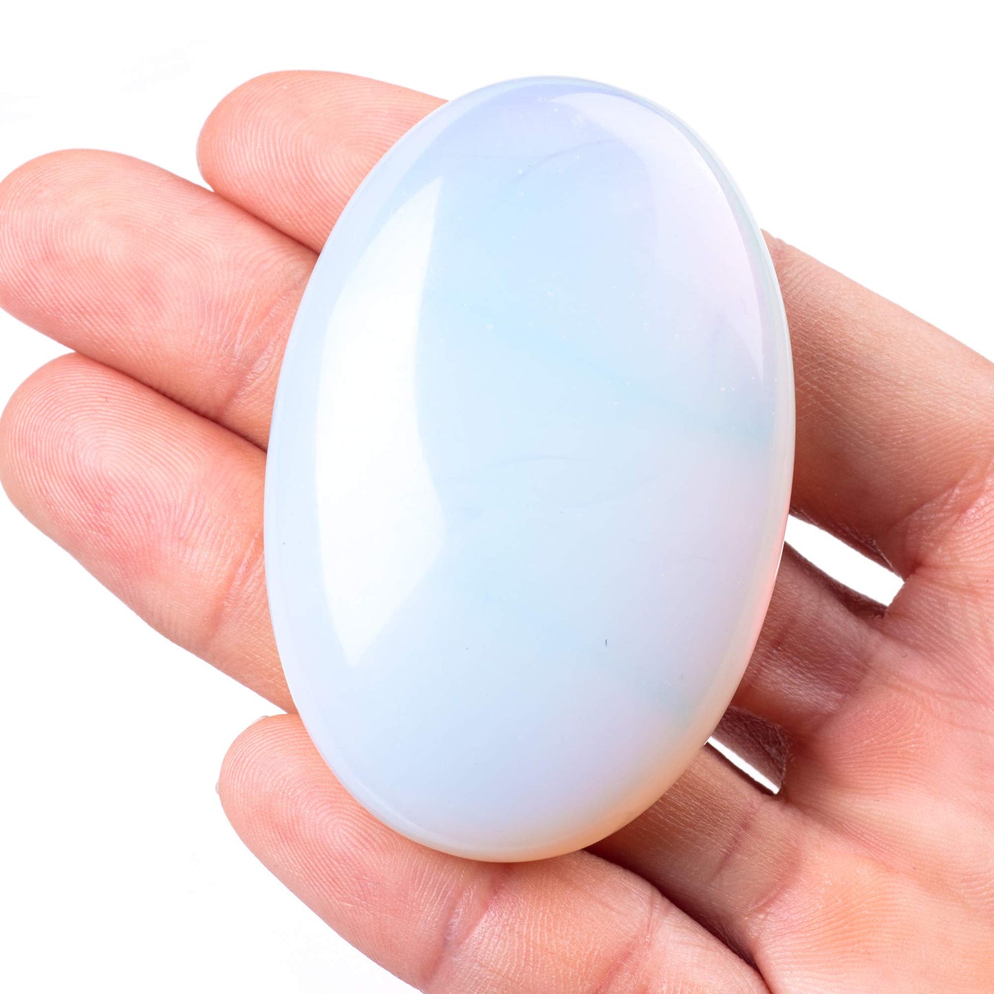 Ufeel Opalite Palm Stone Crystal - Natural Chakra Reiki Polished Healing Love Oval Pocket Worry Stone Crystals For Anxiety Stres