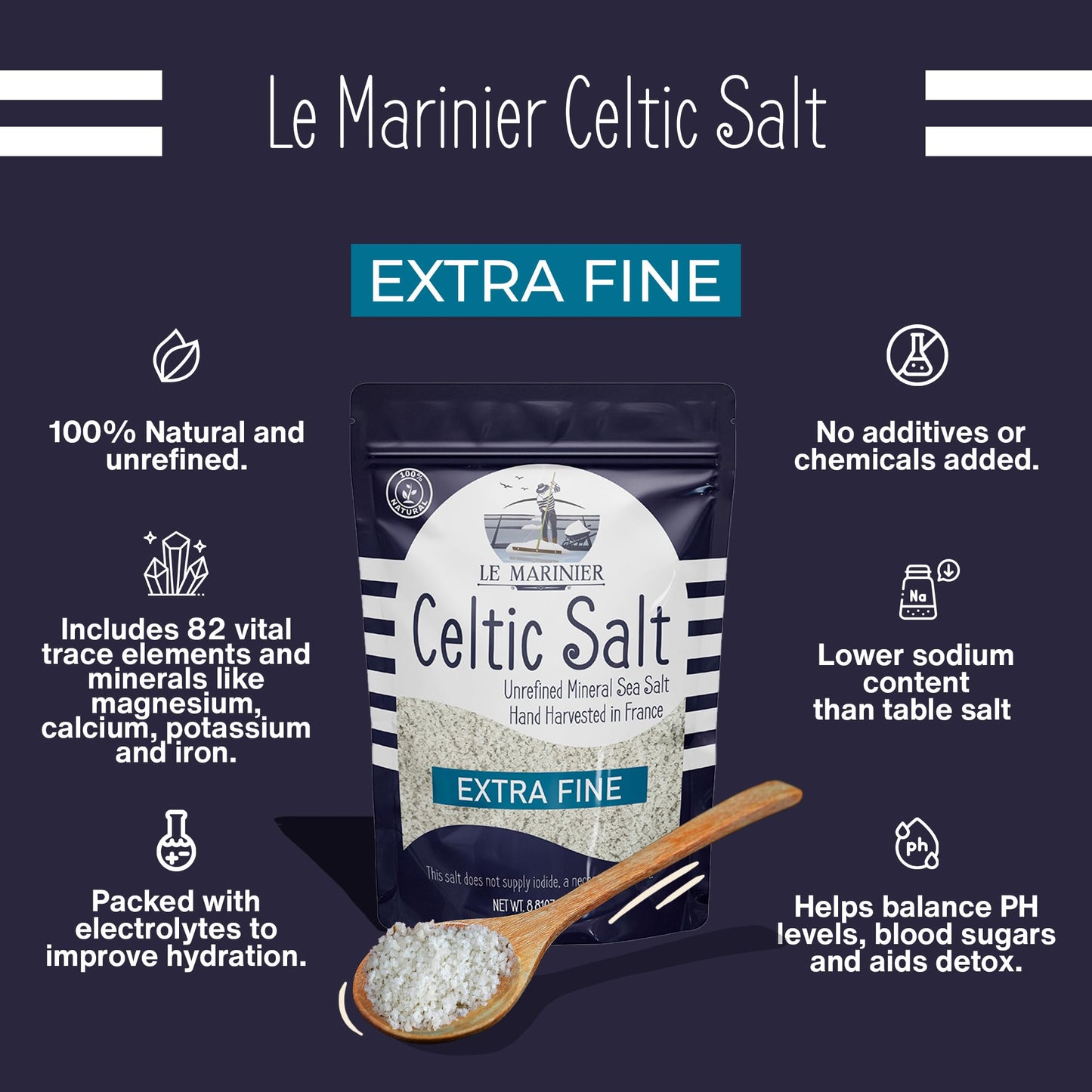 LE MARINIER CELTIC SALT Extra Fine French Sea Salt, 8.81oz, Unrefined Mineral Rich from the Celtic Sea