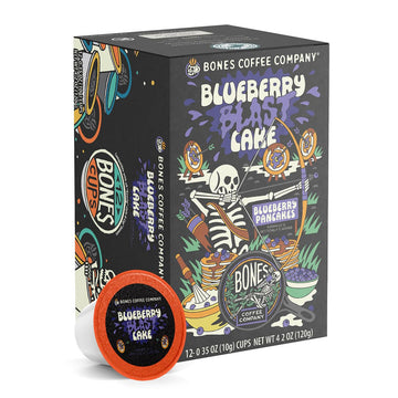 Bones Coffee Company Flavored Coffee Bones Cups Blueberry Blast Cake Flavored Pods Blueberry Pancakes Flavor | 12Ct Single-Serve
