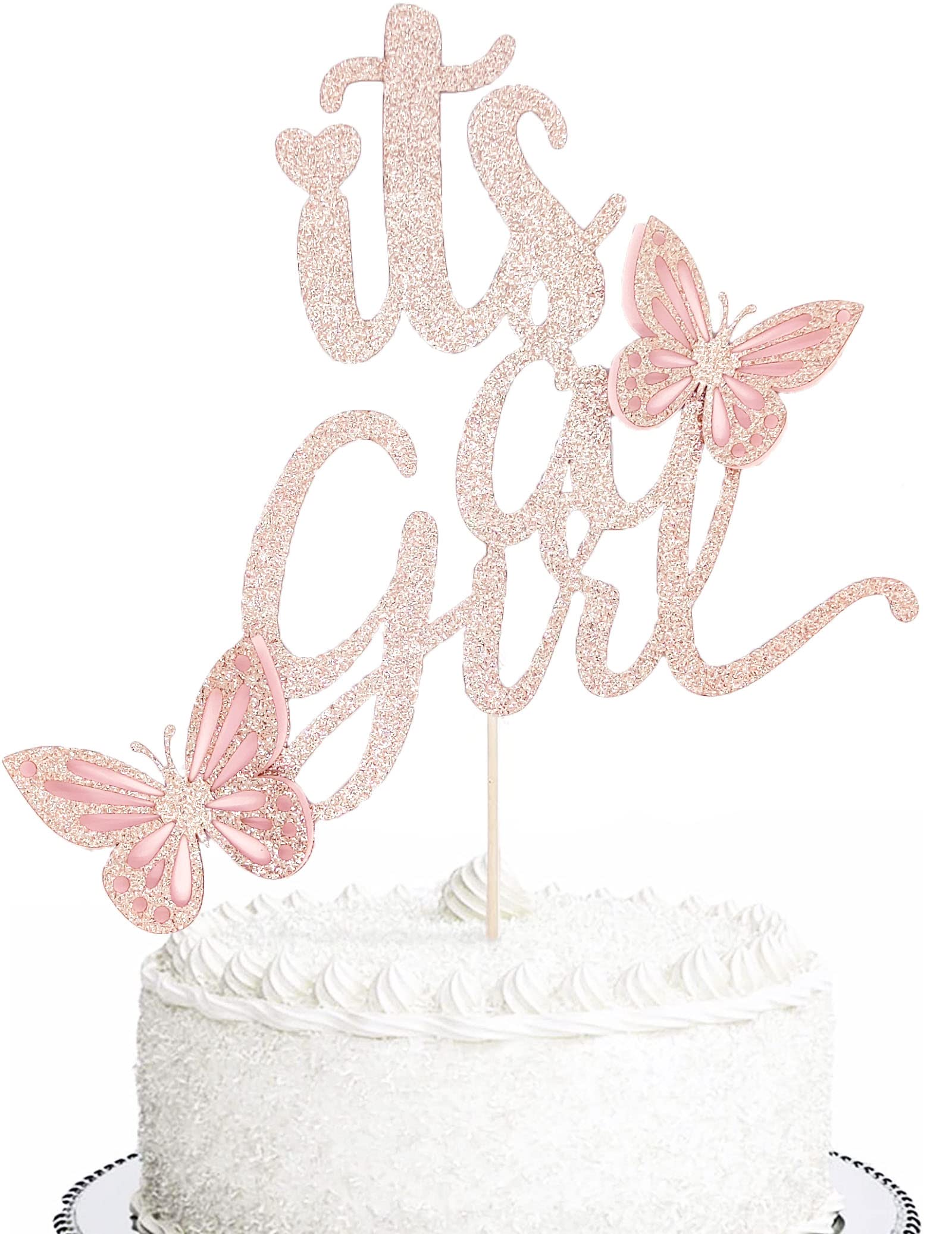 Glitter Double Sided Baby Shower Cake Topper Girl Assembled Rose Gold ItS A Girl Cake Toppers Decorations For Baby Shower Girl Party Decor Favors