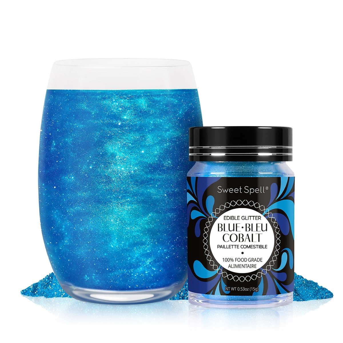 Sweet Spell Edible Glitter - Shimmer Sparkles for Drinks & Cakes, 0.5 oz, Cobalt Blue, 100% Edible & Vegan