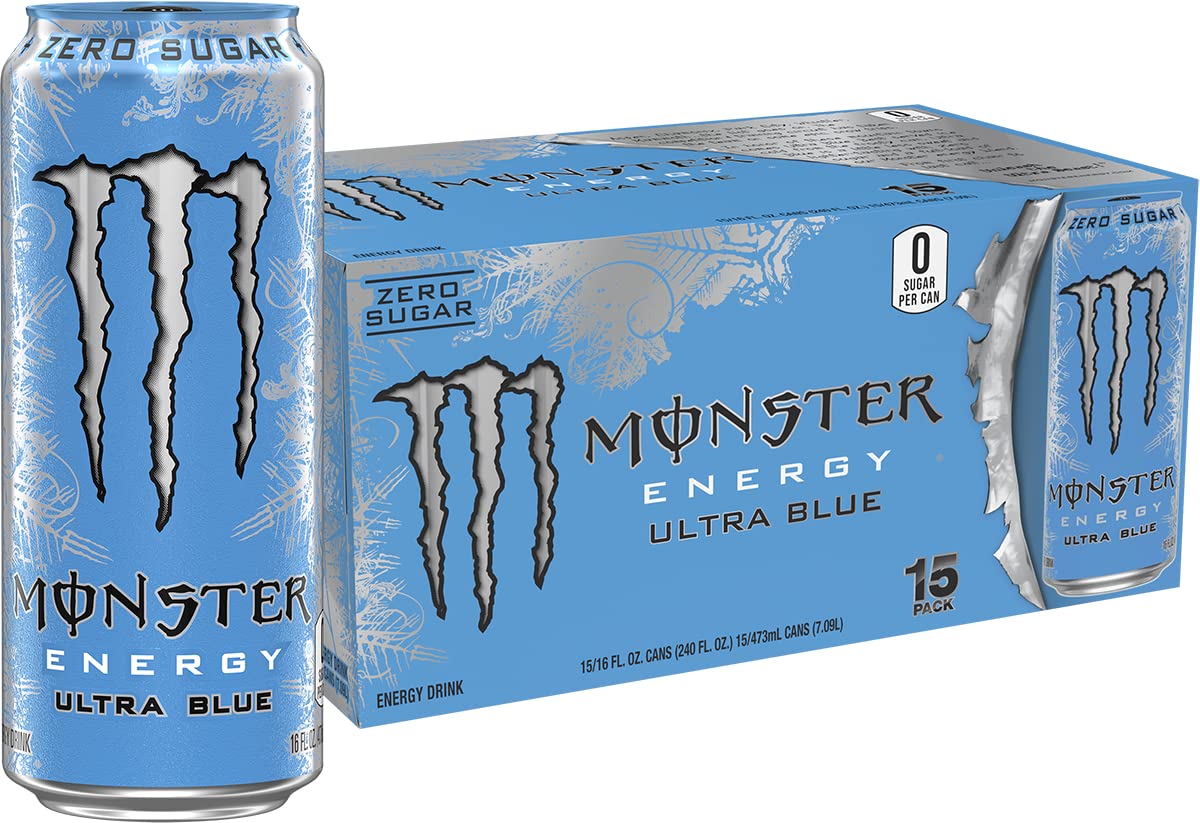 Monster Energy Ultra Blue Sugar Free Energy Drink, 15 Pack, 16 Ounce Cans, Model U-S1-33354