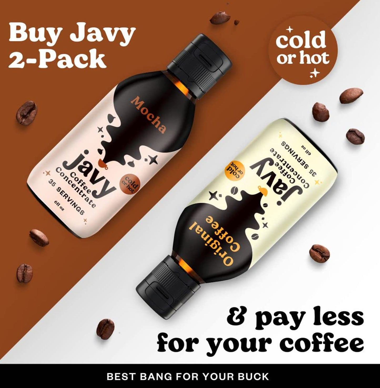 Javvy Cold Brew Coffee Concentrate - Original & Mocha, 6 Fl Oz (Pack of 2), Black