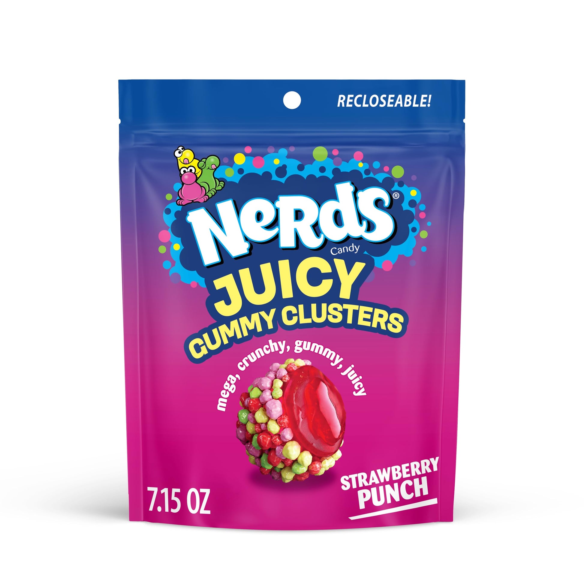 NERDS Juicy Gummy Clusters  Strawberry Punch  Juicy and Gummy Candy  1 Stand Up Bag  for Snacking and Sharing  7.15 oz