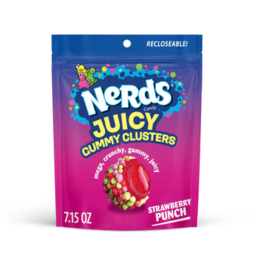 NERDS Juicy Gummy Clusters  Strawberry Punch  Juicy and Gummy Candy  1 Stand Up Bag  for Snacking and Sharing  7.15 oz