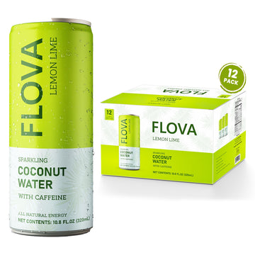 Flova Lemon Lime Energy Drink, All Natural, Coconut Water Electrolytes, 99% Juice, Pack of 12 Cans
