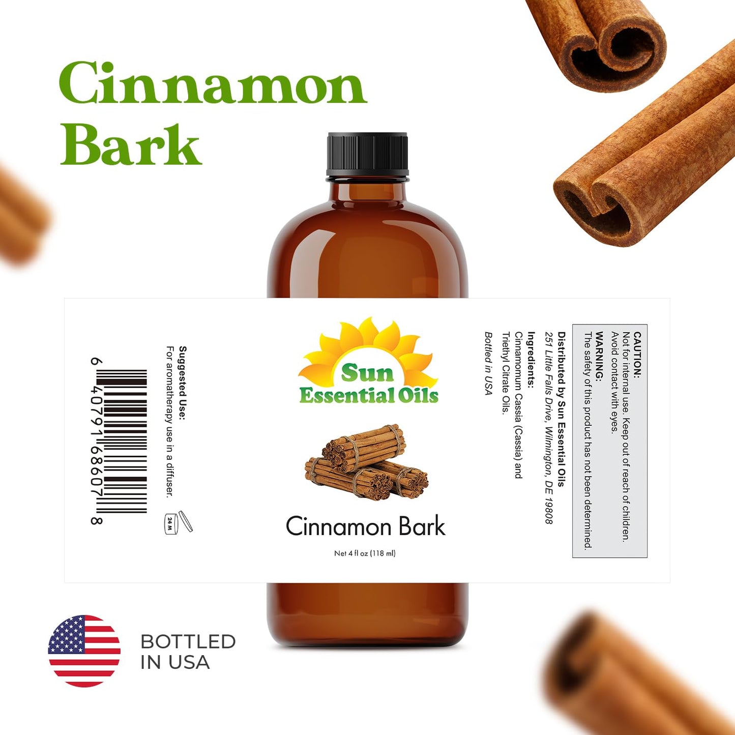 Sun Essential Oils 4Oz - Cinnamon Bark Essential Oil - 4 Fluid Ounces