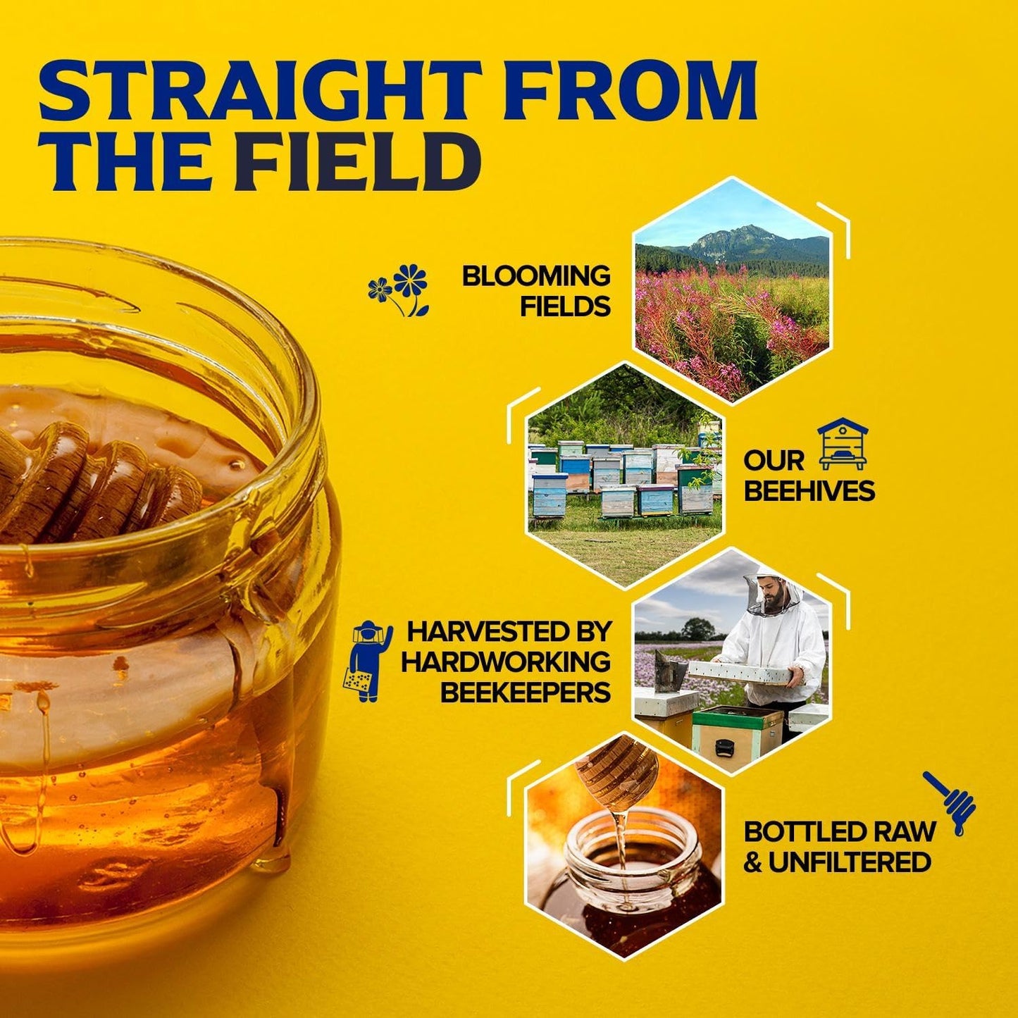 Fischers 100% Pure, Raw & Unfiltered Honey, 40 oz - USA Made Honey - All-Natural Sweetener - Rich Flavor Profile, Packed with Nu