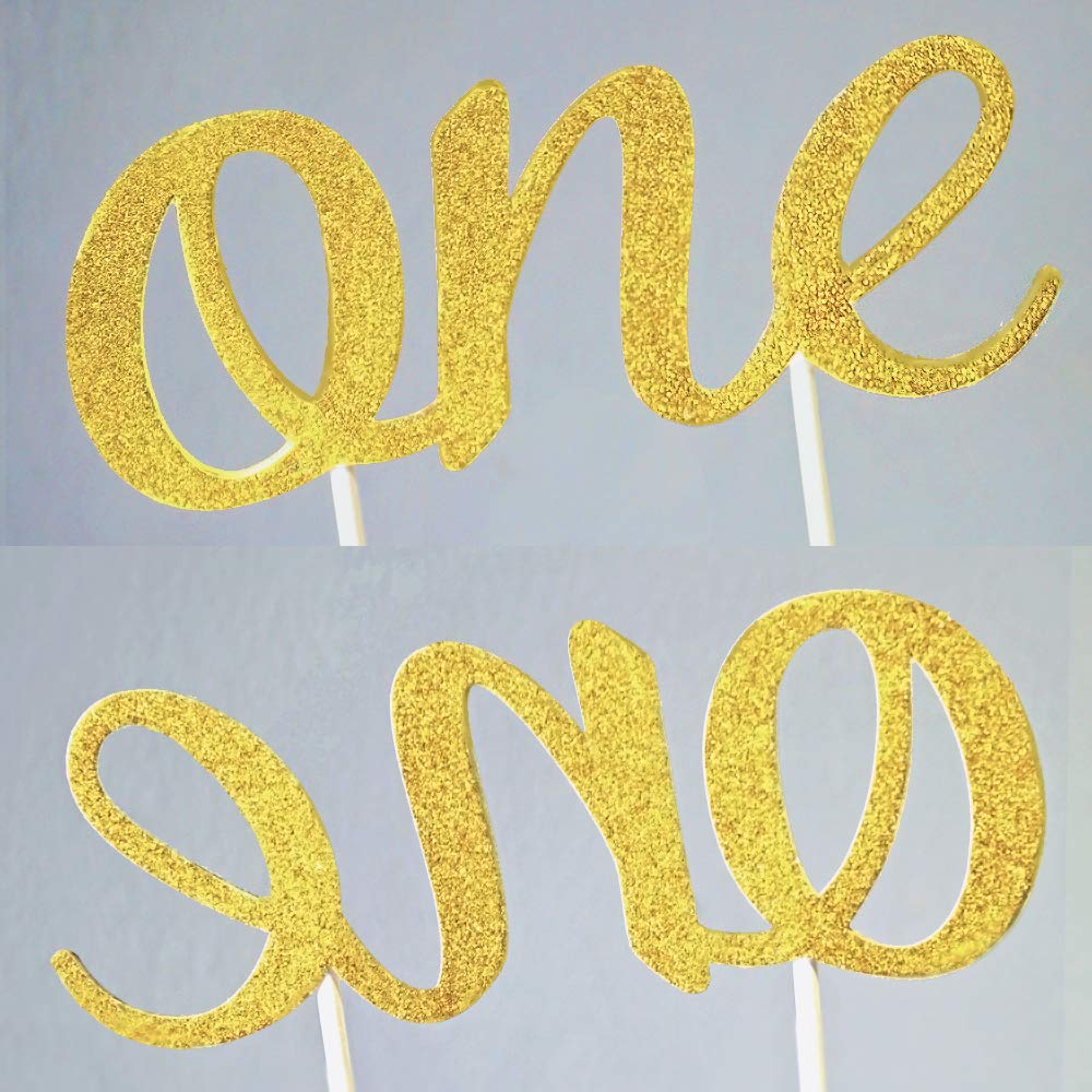 Gold 1St Birthday Topper, Double Sided Glitter, Number One Cake Topper Decoration, One Year Bday Party Decor For Girls And Boys,