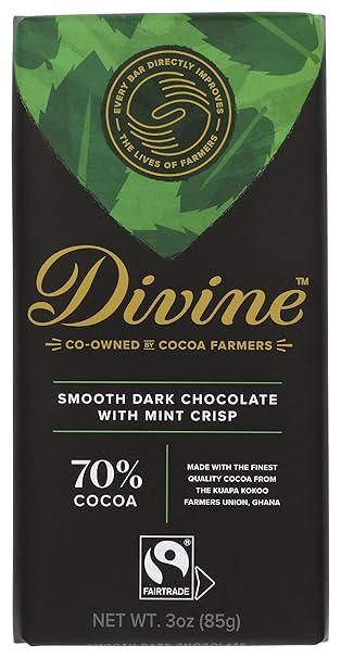 DIVINE CHOCOLATE Chocolate, 70% Dark Chocolate with Mint Crisp, 3 Oz