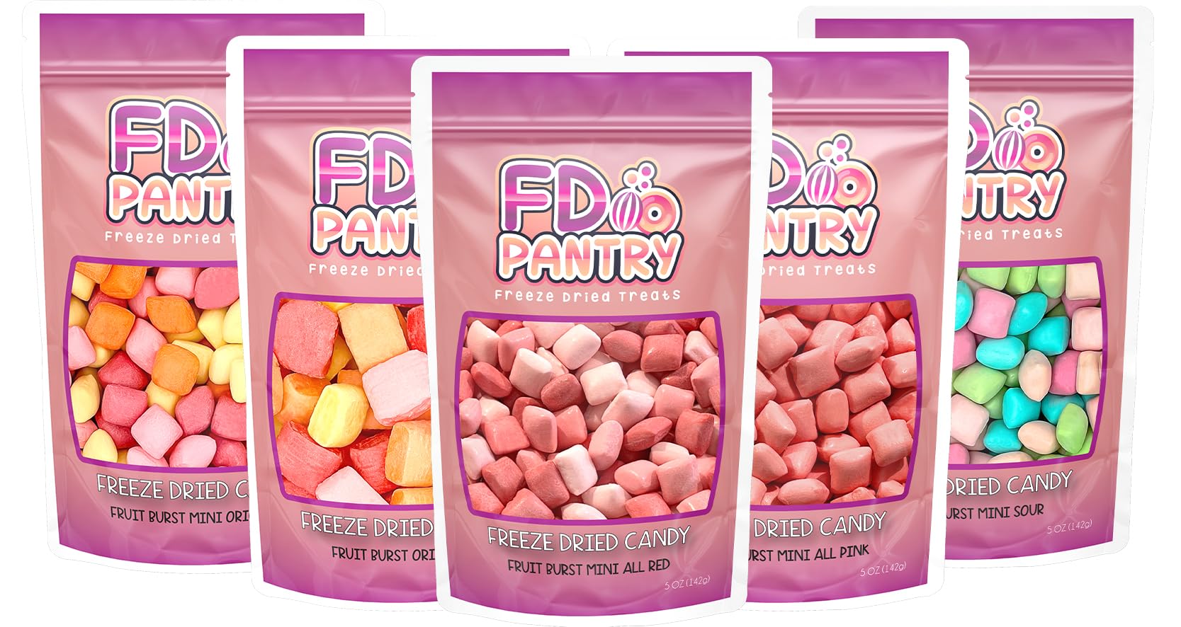 Freeze Dried Candy Variety Pack 5oz (5 Pack) - Freeze Dried Candy Bulk, Original, Mini Original, All Pinks, All Reds, Sour Assor