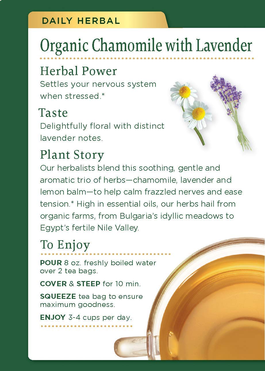Traditional Medicinals Organic Chamomile & Lavender Herbal Tea, Settles Nervous System, (Pack Of 1) - 16 Tea Bags