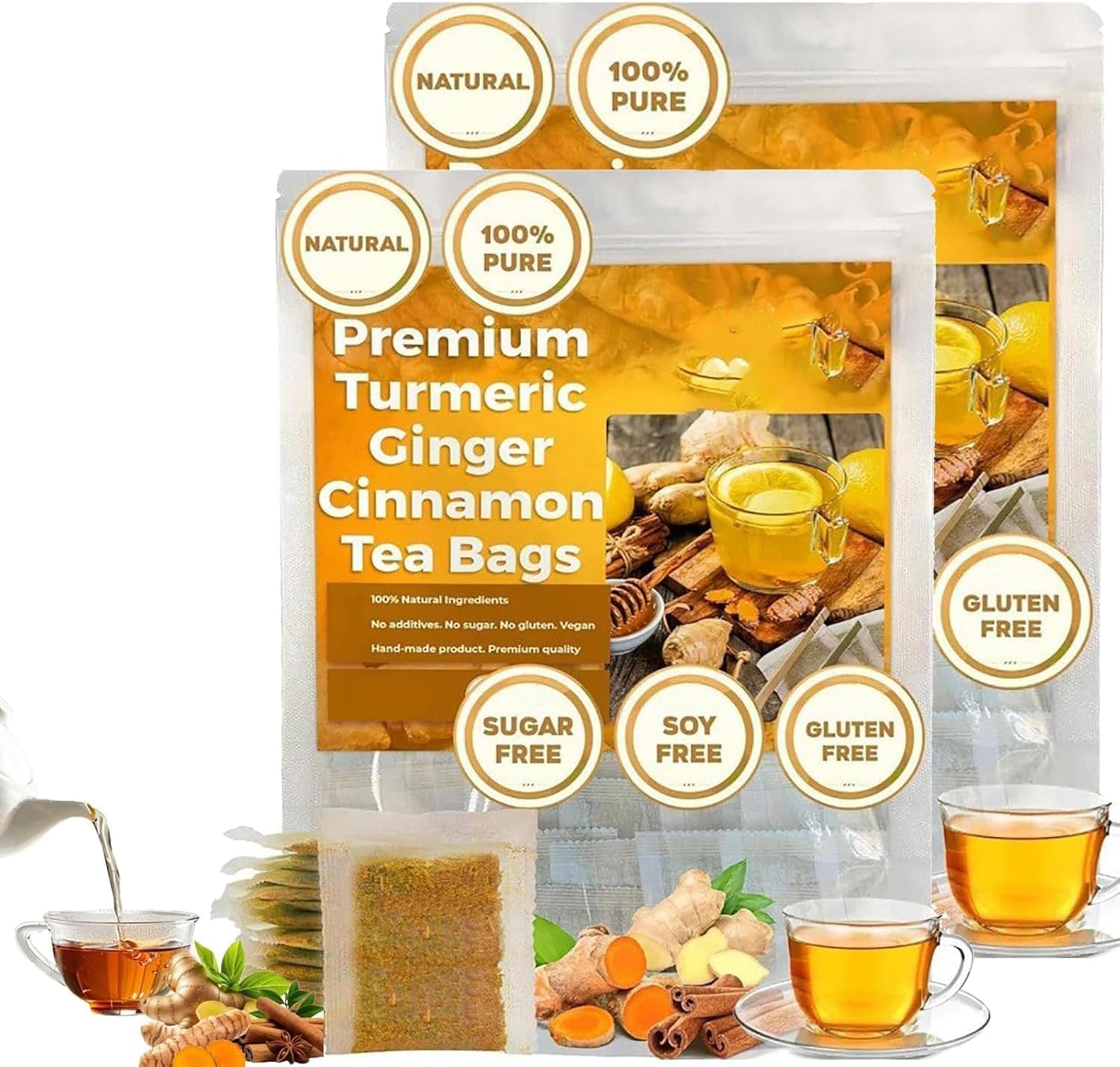 TIMESS Premium Turmeric Ginger Cinnamon Blend Tea Bags, Caffeine Free, 100% Natural, 120 Bags (2 Boxes)