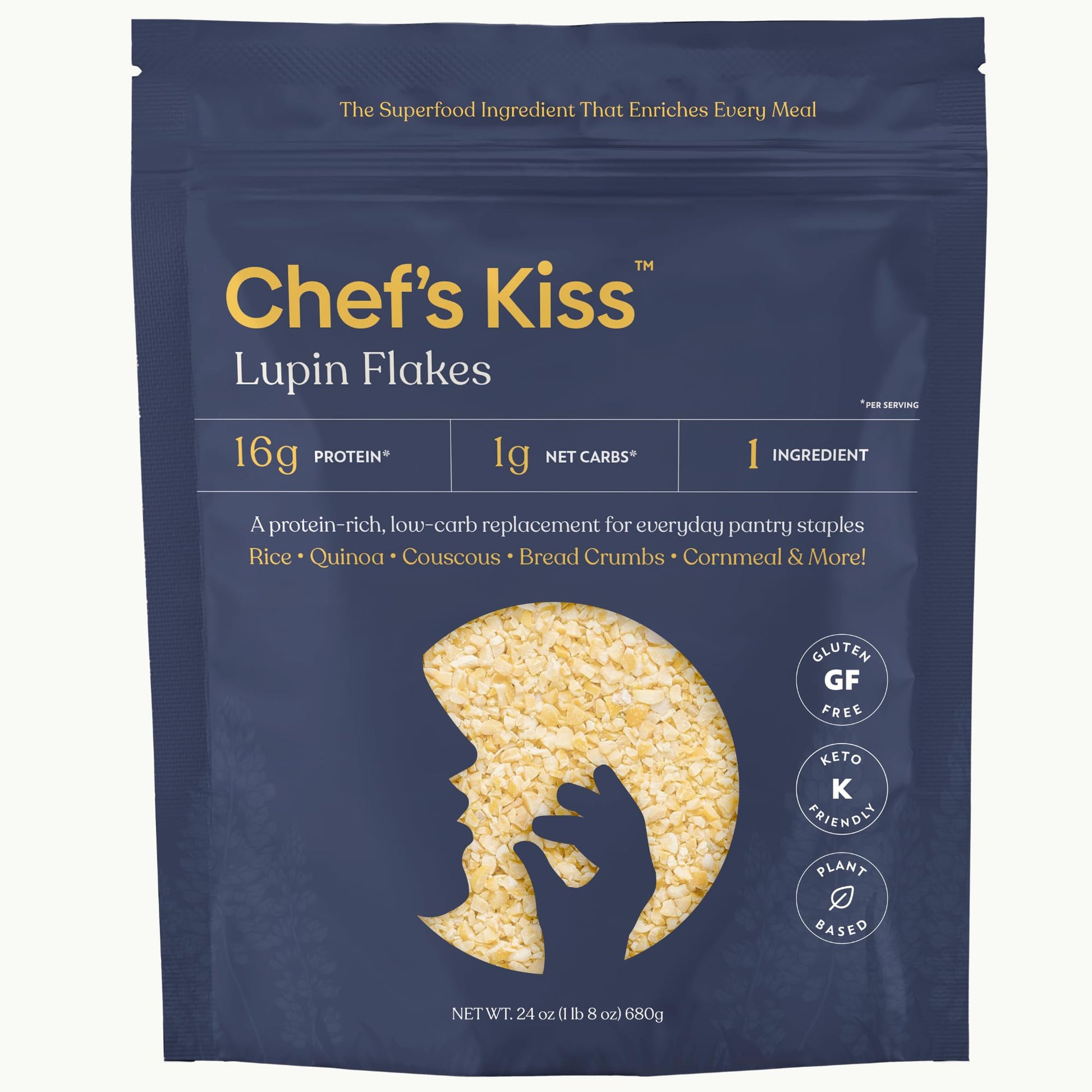 Chefs Kiss Lupin Flakes | 16g Protein, 1g Net Carbs, 15g Fiber | Gluten Free, Low Glycemic, Low Carb | Rice, Couscous, Cornmeal,
