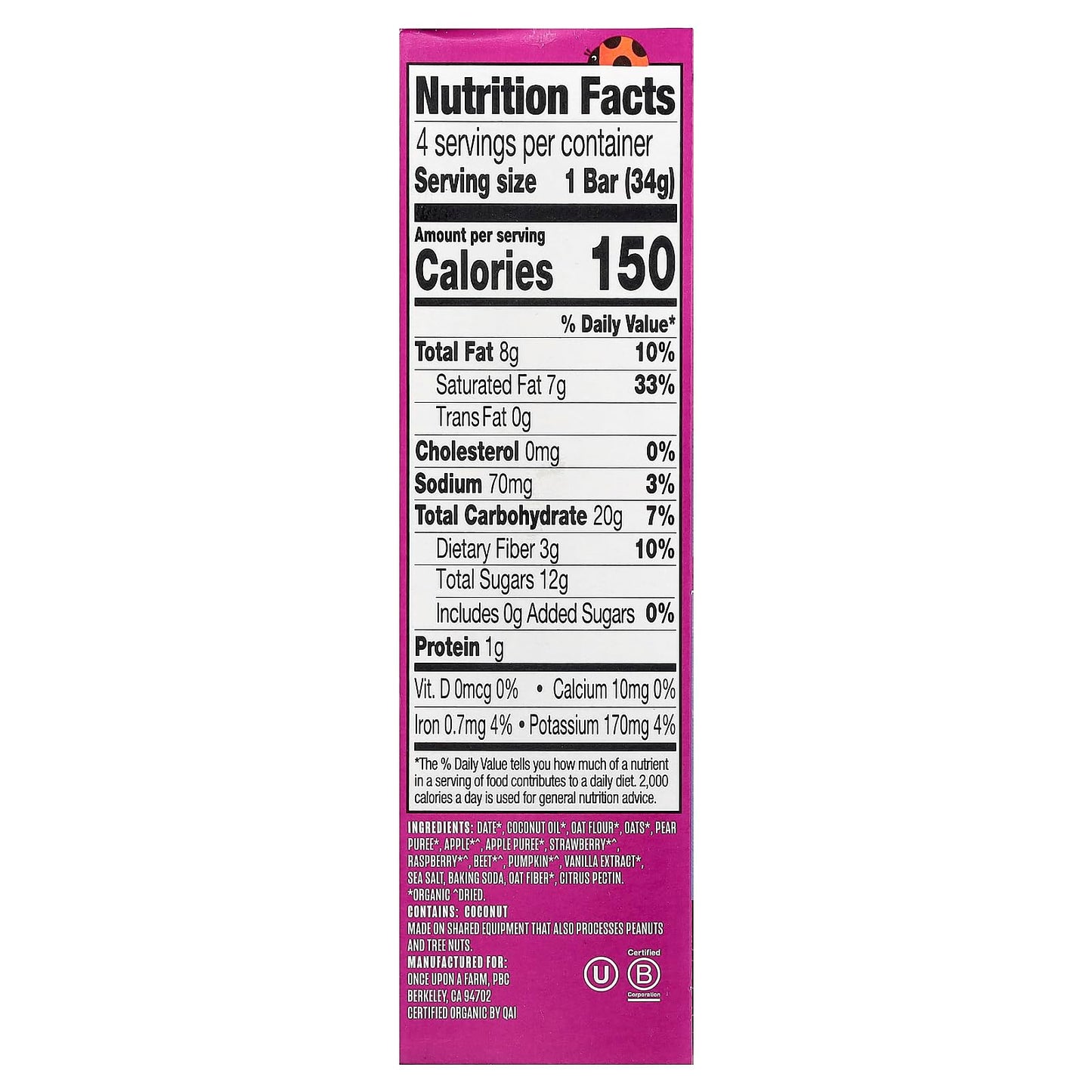 Once Upon A Farm Organic Mixed Berry Soft-Baked Bars  4 Count