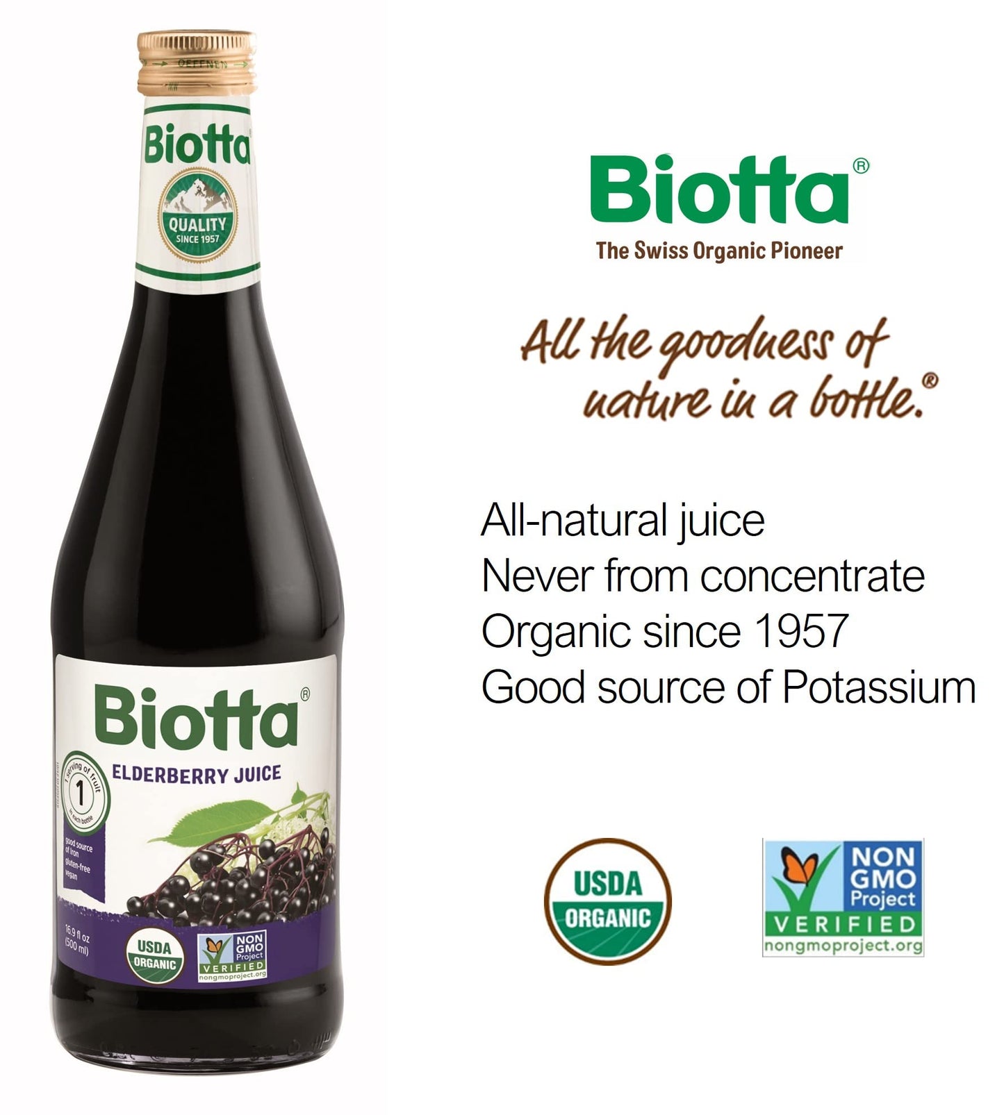 Biotta Organic Elderberry Juice - Naturally Sweetened Fruit Juice For Optimal Immune Support Function - With Immunity Boosting E