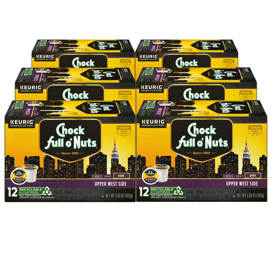 Chock Full oNuts Dark Roast Coffee K-Cup Pods, 12 Count (Pack of 6)