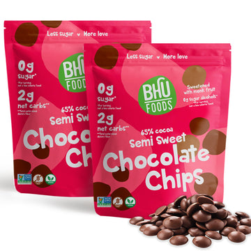 Bhu Foods Keto Chocolate Chips, Sugar Free, Vegan, Gluten Free, Low Carb, Clean Ingredients (Pack of 2)