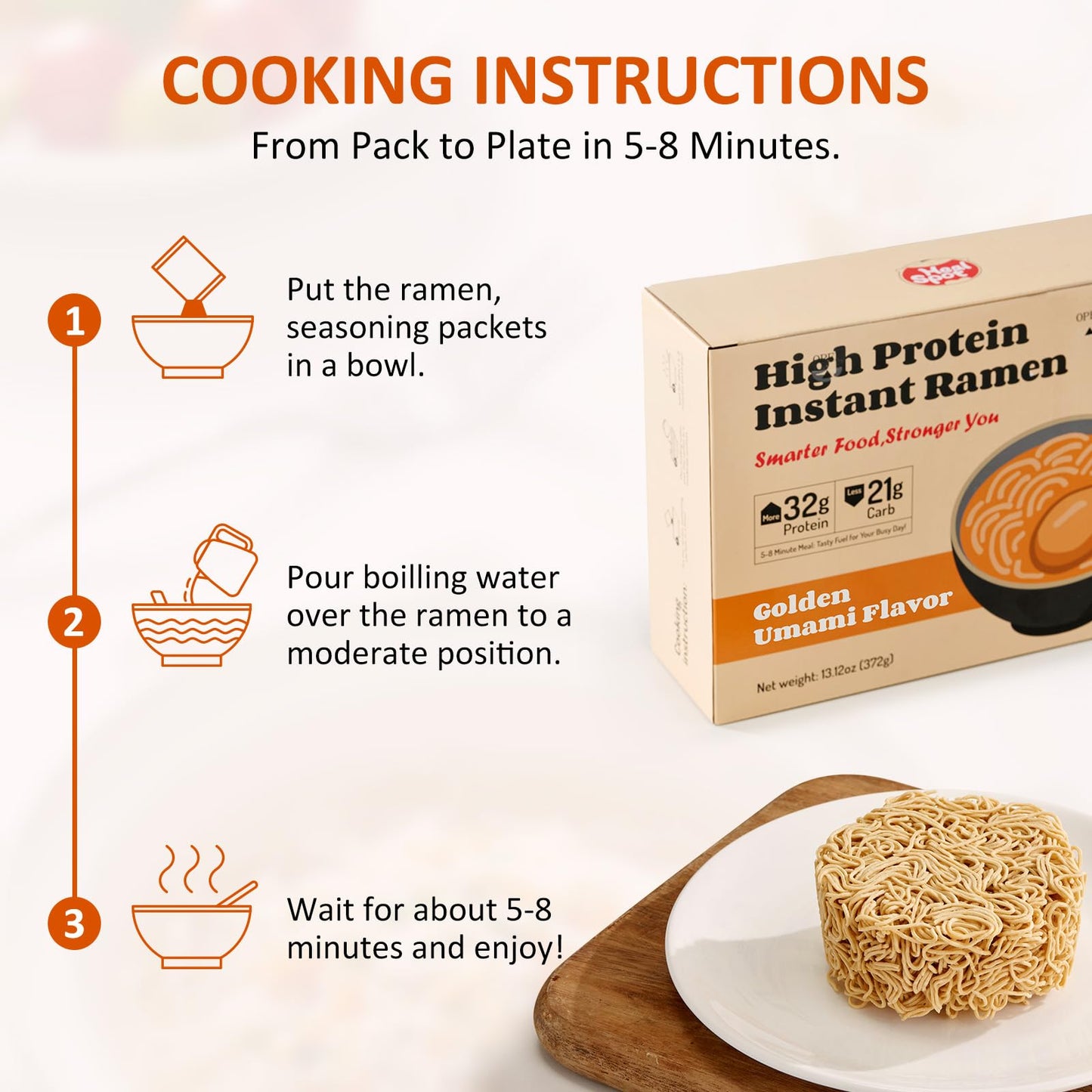 Healspot High Protein Instant Ramen Variety Pack , 6 Cups Non Fried Ramen Broth, 32g Plant Based Protein, Low Fat, Low Carb, Non