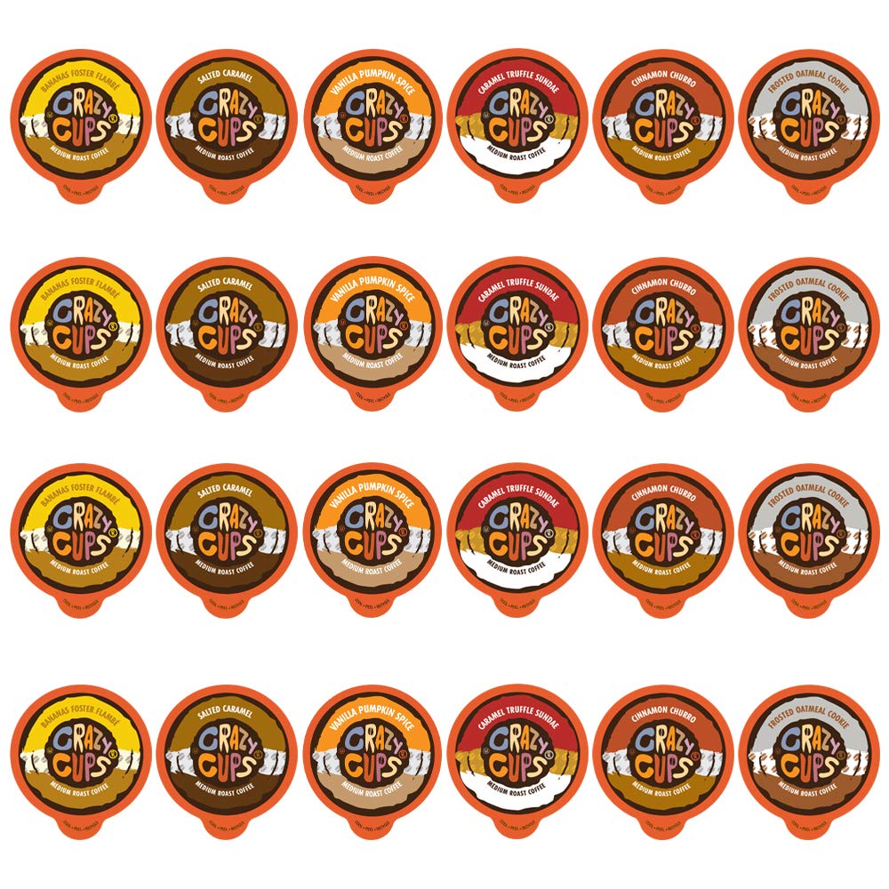 Crazy Cups Flavored Coffee Pods Variety Pack - 24 Count for Keurig - Recyclable Single Serve Cups, Model SYNCHKG125398