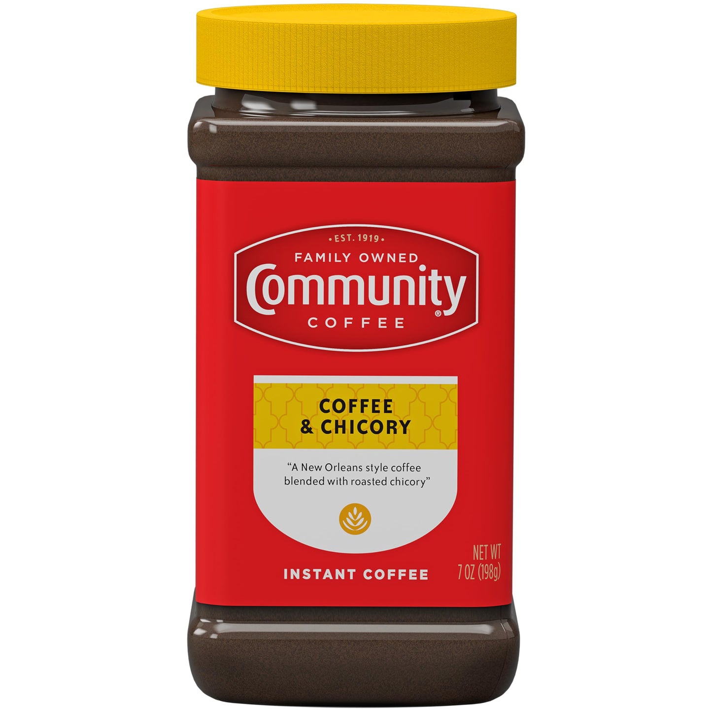Community Coffee Coffee And Chicory Instant Coffee, Medium Dark Roast, 7 Oz Jar (Pack Of 12)