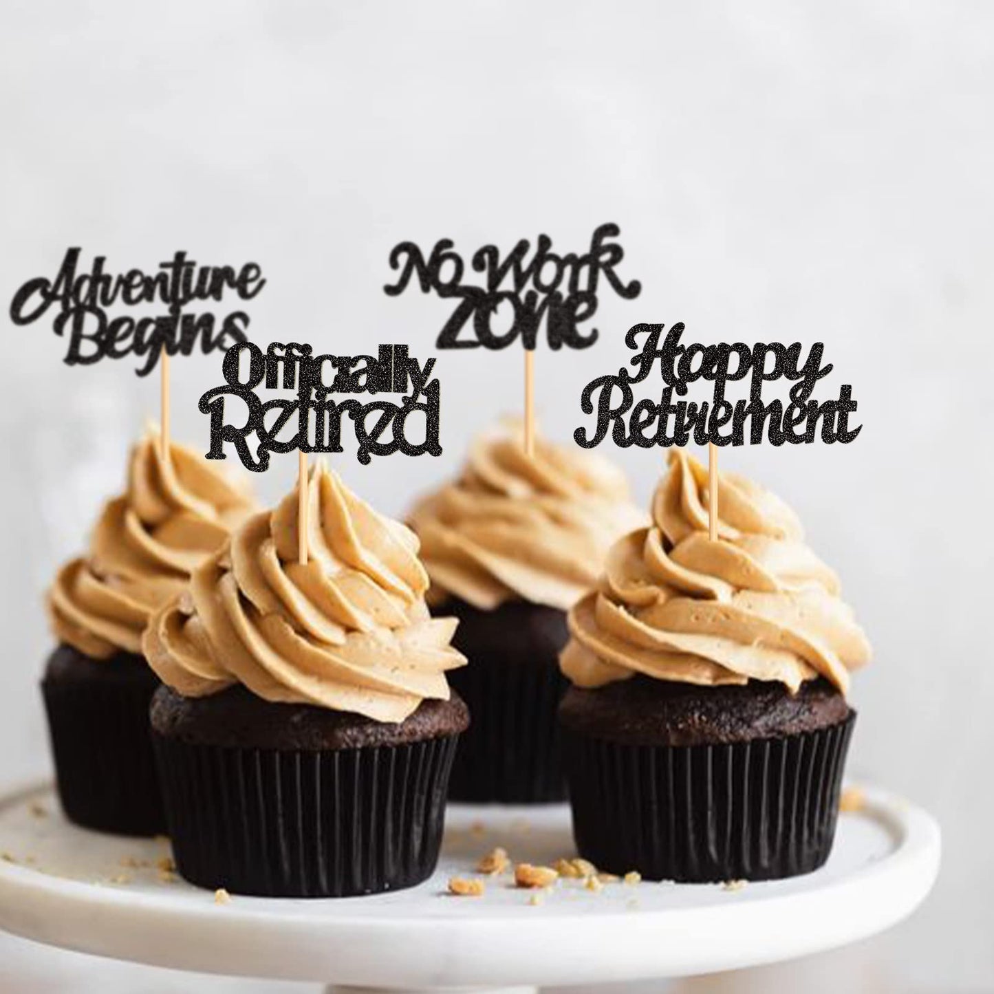 Keaziu 24PCS Cupcake Toppers, Retirement Theme, Black Paper Picks, Farewell Party Decorations