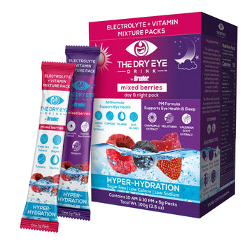 The Dry Eye Drink L Ultimate Hydration For Dry Eyes L Sugar-Free Electrolyte Powder Packets L Blended With Vitamins, Green Tea, Turmeric, Taurine, And Dha L 5G X 20 Packets (Mixed Berry Am/Pm)