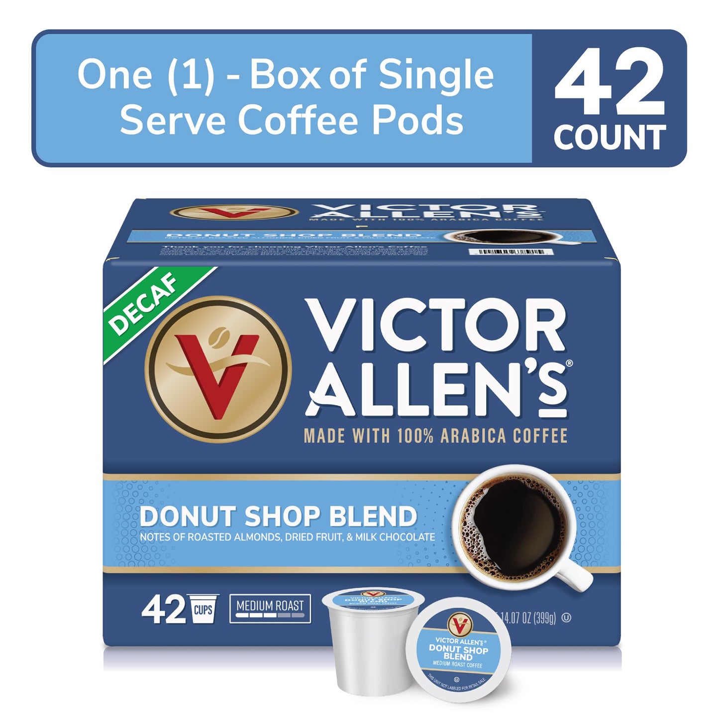 Victor Allens Coffee Decaf Donut Shop Blend Medium Roast Single Serve Pods 42 Count for Keurig K-Cup malt-inspired