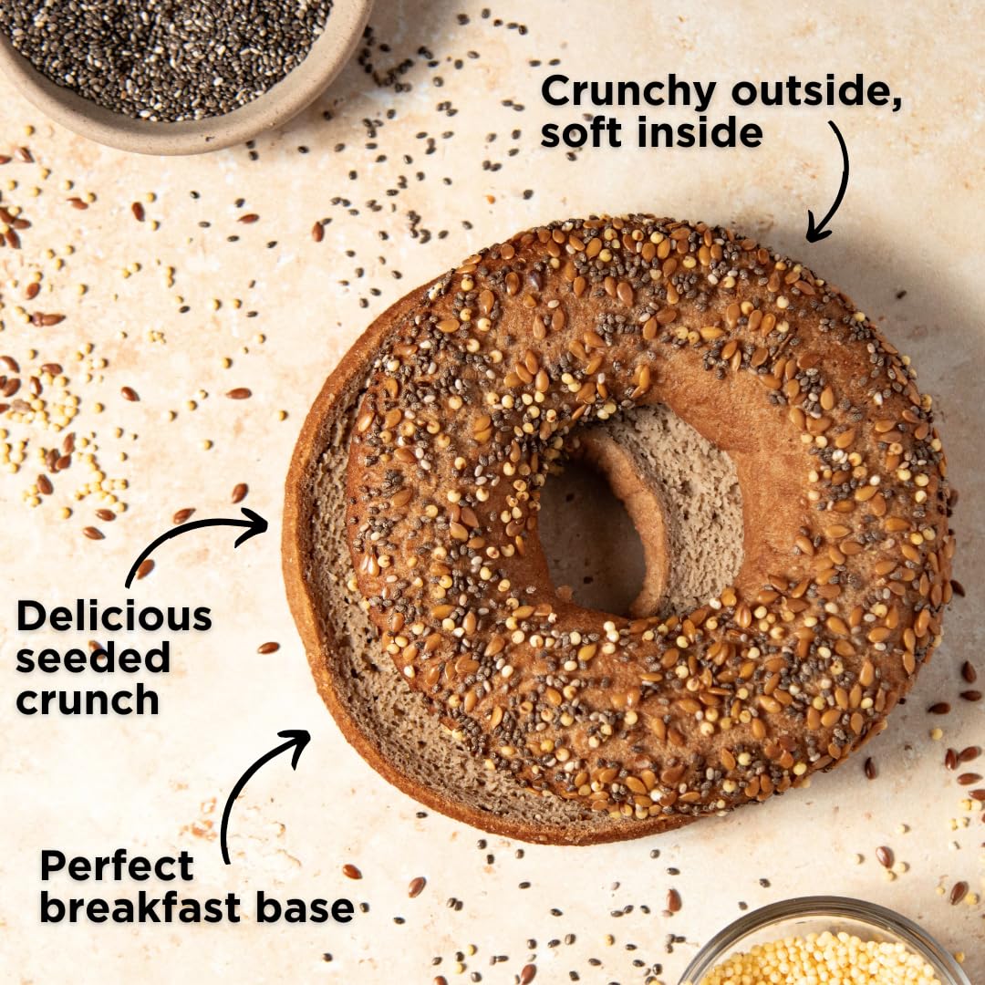 Queen St. Bakery Chia & Flax Seed Superfood Bagels - Vegan, Protein & Fibre, Gluten-Free, Allergen Free Bagels - 4 Count