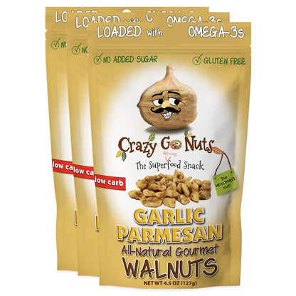 Crazy Go Nuts Walnuts Garlic Parmesan - Healthy Snacks, Keto, Low Carb, Gluten Free, Superfood-Natural, ALA, Omega 3 Fatty Acids