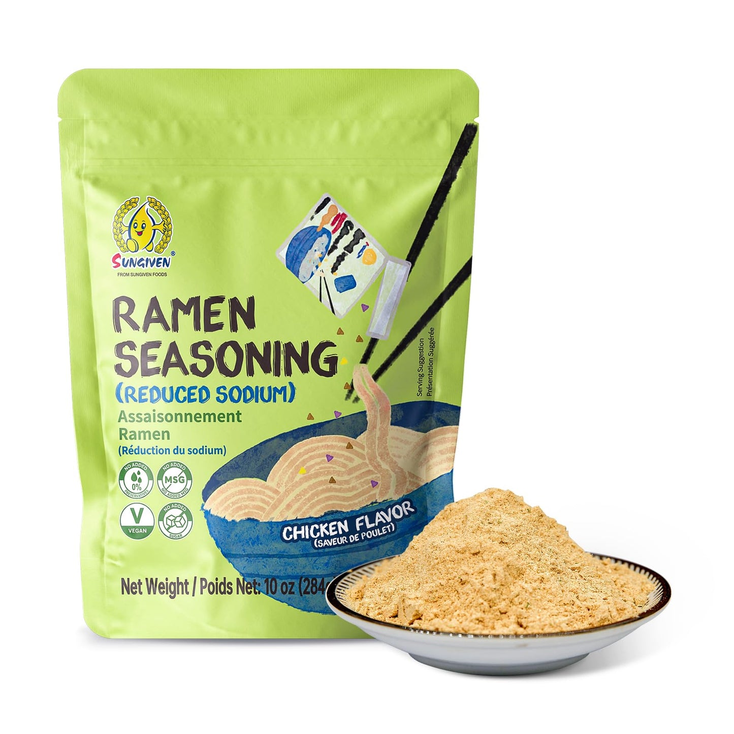 SUNGIVEN Chicken Instant Ramen Seasoning Powder, Vegan, Less Salt- Premium Instant Noodle Soup Powder, Mothers Day Gift, Ramen T